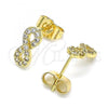 Oro Laminado Stud Earring, Gold Filled Style Infinite Design, with White Micro Pave, Polished, Golden Finish, 02.210.0510