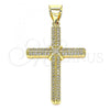 Oro Laminado Religious Pendant, Gold Filled Style Cross Design, with White Micro Pave, Polished, Golden Finish, 05.342.0063