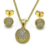 Oro Laminado Earring and Pendant Adult Set, Gold Filled Style with White Micro Pave, Polished, Golden Finish, 10.342.0072