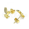 Oro Laminado Stud Earring, Gold Filled Style Angel Design, with White Micro Pave, Polished, Golden Finish, 02.156.0617