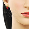 Oro Laminado Stud Earring, Gold Filled Style Cherry Design, Red Enamel Finish, Golden Finish, 02.417.0011
