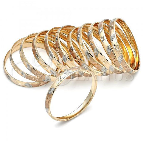 Gold Plated Dozen Bangle, Diamond Cutting Finish, Tricolor, 5.264.002.02 (06 MM Thickness, Size 2 - 1.75 Diameter)