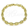 Oro Laminado Fancy Bracelet, Gold Filled Style Puff Mariner Design, Polished, Golden Finish, 03.213.0262.08