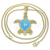 Oro Laminado Pendant Necklace, Gold Filled Style Turtle Design, Blue Enamel Finish, Golden Finish, 04.380.0001.3.20