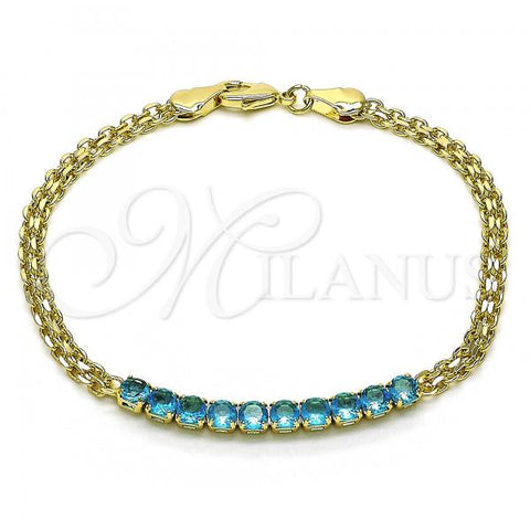 Oro Laminado Fancy Bracelet, Gold Filled Style Bismark Design, with Turquoise Cubic Zirconia, Polished, Golden Finish, 03.213.0173.08