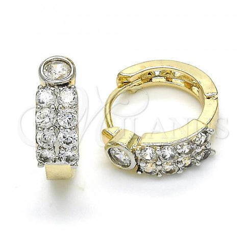 Oro Laminado Huggie Hoop, Gold Filled Style with White Cubic Zirconia, Polished, Two Tone, 02.210.0107.15
