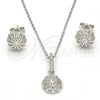 Sterling Silver Earring and Pendant Adult Set, with White Micro Pave and White Crystal, Polished, Rhodium Finish, 10.275.0008
