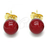 Oro Laminado Stud Earring, Gold Filled Style Ball Design, with Garnet Pearl, Polished, Golden Finish, 02.63.2121.3