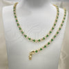 Oro Laminado Necklace and Bracelet, Gold Filled Style with Green and White Cubic Zirconia, Polished, Golden Finish, 06.284.0013.1