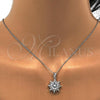 Sterling Silver Earring and Pendant Adult Set, Flower Design, with White Cubic Zirconia, Polished, Rhodium Finish, 10.286.0006