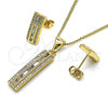 Oro Laminado Earring and Pendant Adult Set, Gold Filled Style Baguette Design, with White Cubic Zirconia and White Micro Pave, Polished, Golden Finish, 10.342.0102