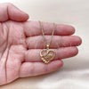 Oro Laminado Pendant Necklace, Gold Filled Style Heart and Mom Design, with White Cubic Zirconia, Polished, Golden Finish, 04.342.0002.18