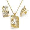 Oro Laminado Earring and Pendant Adult Set, Gold Filled Style with White Crystal, Polished, Golden Finish, 10.306.0012