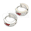Stainless Steel Huggie Hoop, with Garnet and White Crystal, Polished, Steel Finish, 02.230.0073.1.12