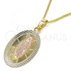 Oro Laminado Pendant Necklace, Gold Filled Style Guadalupe Design, Polished, Tricolor, 04.106.0050.20