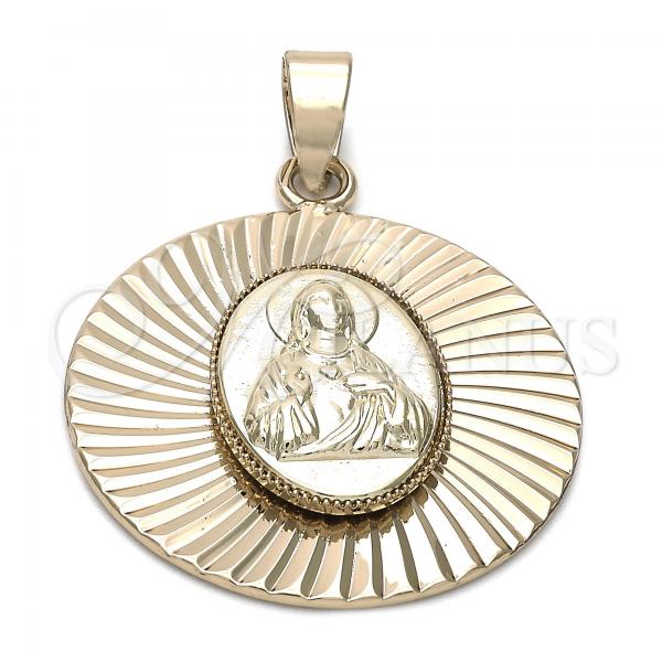 Oro Laminado Religious Pendant, Gold Filled Style Sagrado Corazon de Jesus Design, Diamond Cutting Finish, Golden Finish, 5.193.008