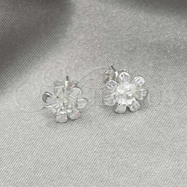 Sterling Silver Stud Earring, Flower Design, Polished, Silver Finish, 02.407.0011