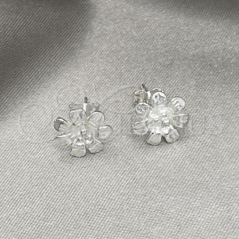 Sterling Silver Stud Earring, Flower Design, Polished, Silver Finish, 02.407.0011