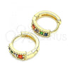 Oro Laminado Huggie Hoop, Gold Filled Style with Multicolor Cubic Zirconia, Polished, Golden Finish, 02.210.0639.4.12