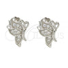 Sterling Silver Stud Earring, Butterfly Design, with White Micro Pave, Polished, Rhodium Finish, 02.175.0059