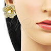 Oro Laminado Stud Earring, Gold Filled Style Flower Design, with Ivory Pearl, Polished, Golden Finish, 02.213.0551