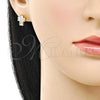 Oro Laminado Stud Earring, Gold Filled Style Cross Design, with White Cubic Zirconia, Polished, Golden Finish, 02.156.0734