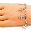 Oro Laminado Charm Bracelet, Gold Filled Style Crucifix Design, Polished, Tricolor, 03.351.0150.07