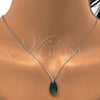 Sterling Silver Earring and Pendant Adult Set, Teardrop Design, with Blue Zircon Swarovski Crystals, Polished, Rhodium Finish, 10.281.0023.2