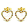 Oro Laminado Stud Earring, Gold Filled Style Heart Design, with Garnet and White Micro Pave, Polished, Golden Finish, 02.94.0117.1