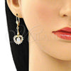 Oro Laminado Long Earring, Gold Filled Style Heart Design, with White Cubic Zirconia, Polished, Golden Finish, 02.387.0060.2