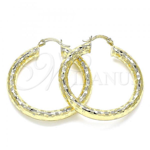 Oro Laminado Medium Hoop, Gold Filled Style Hollow Design, Diamond Cutting Finish, Golden Finish, 02.213.0313.40