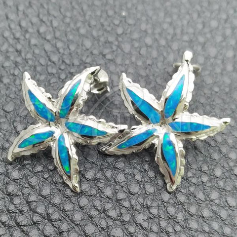 Sterling Silver Stud Earring, Star Design, with Bermuda Blue Opal, Polished, Silver Finish, 02.391.0012