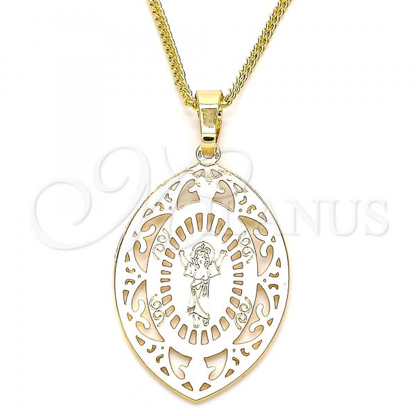 Oro Laminado Pendant Necklace, Gold Filled Style Divino Niño Design, Polished, Golden Finish, 04.106.0046.1.20