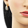 Oro Laminado Stud Earring, Gold Filled Style Teardrop Design, with White Micro Pave, Polished, Golden Finish, 02.283.0142