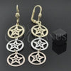 Oro Laminado Long Earring, Gold Filled Style Star Design, Diamond Cutting Finish, Tricolor, 5.115.013