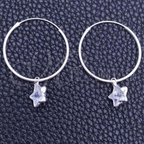 Sterling Silver Small Hoop, Star Design, with White Cubic Zirconia, Polished, Silver Finish, 02.401.0048.25