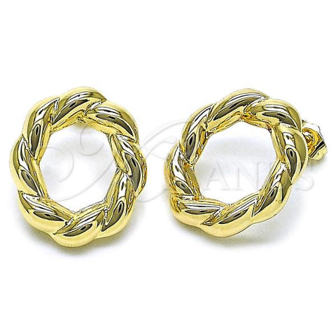 Oro Laminado Stud Earring, Gold Filled Style Hollow and Twist Design, Polished, Golden Finish, 02.163.0364