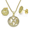 Oro Laminado Earring and Pendant Adult Set, Gold Filled Style Love Design, with White Micro Pave, Polished, Golden Finish, 10.156.0357