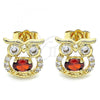 Oro Laminado Stud Earring, Gold Filled Style Owl Design, with Garnet Cubic Zirconia and White Micro Pave, Polished, Golden Finish, 02.210.0376