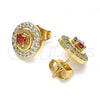 Oro Laminado Stud Earring, Gold Filled Style with Garnet and White Cubic Zirconia, Polished, Golden Finish, 02.387.0015.2
