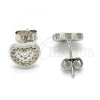 Sterling Silver Stud Earring, Heart Design, with White Cubic Zirconia, Polished, Rhodium Finish, 02.186.0028