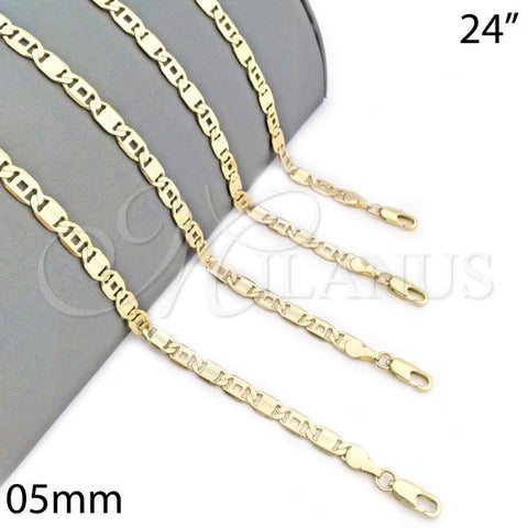 Oro Laminado Basic Necklace, Gold Filled Style Pave Mariner Design, Polished, Golden Finish, 04.63.1339.24