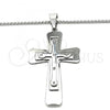 Stainless Steel Pendant Necklace, Cross Design, with White Cubic Zirconia, Polished, Steel Finish, 04.116.0019.30