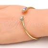 Oro Laminado Individual Bangle, Gold Filled Style Flower Design, with Tanzanite and Aurore Boreale Swarovski Crystals, Polished, Golden Finish, 07.239.0011.8 (02 MM Thickness, One size fits all)