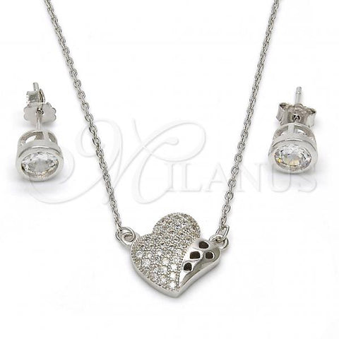Sterling Silver Earring and Pendant Adult Set, with White Micro Pave, Polished, Rhodium Finish, 10.186.0004