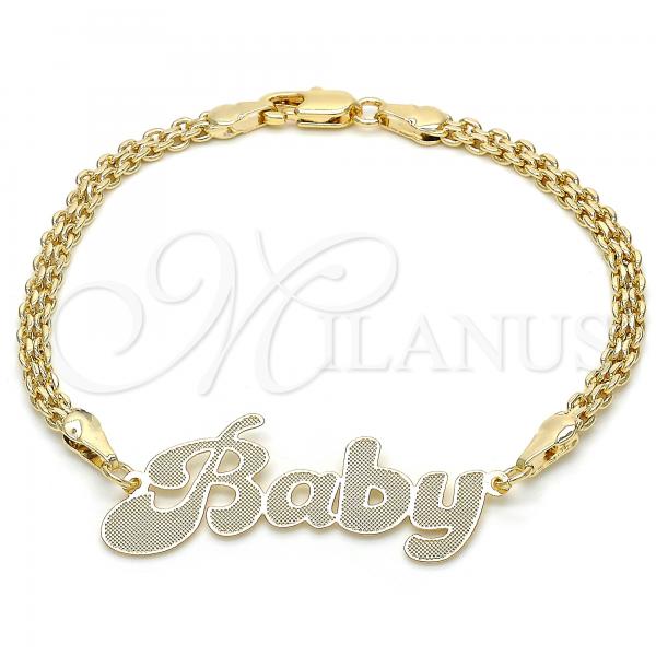 Oro Laminado Fancy Bracelet, Gold Filled Style Nameplate Design, Polished, Golden Finish, 03.63.1976.08