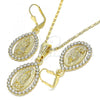 Oro Laminado Earring and Pendant Adult Set, Gold Filled Style with White Crystal, Polished, Golden Finish, 10.351.0012.2