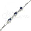 Sterling Silver Fancy Bracelet, with Sapphire Blue and White Cubic Zirconia, Polished, Rhodium Finish, 03.286.0014.3.07
