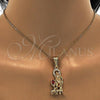 Oro Laminado Religious Pendant, Gold Filled Style San Lazaro Design, with White and Garnet Cubic Zirconia, Polished, Golden Finish, 05.120.0036