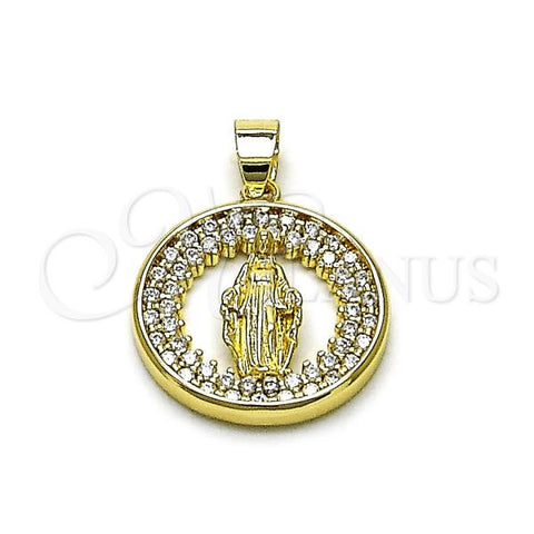 Oro Laminado Religious Pendant, Gold Filled Style Virgen Maria Design, with White Cubic Zirconia, Polished, Golden Finish, 05.213.0176